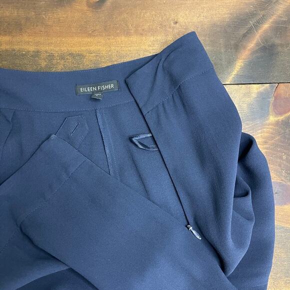 Eileen Fisher Navy Blue Silk Straight Leg Side Zip Trouser Pants Women's Large - Picture 6 of 10